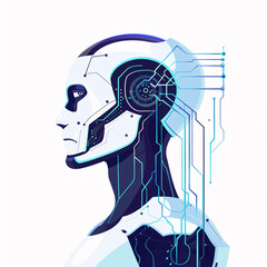 Futuristic Side Profile of a Cybernetic Humanoid Robot with Blue Circuitry and High-Tech Design
