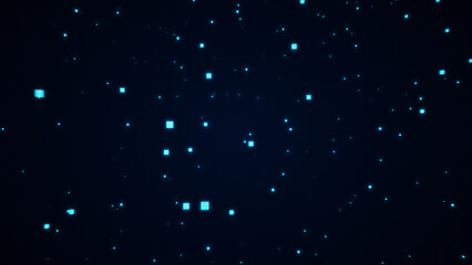 Abstract digital star field with glowing blue particles, futuristic cyberspace animation on dark background, tech space concept in high quality
