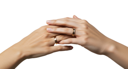 Symbol of Love and Union Closeup Two Hands With Wedding Rings Symbolizing Commitment