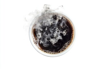 Steaming hot coffee in a white cup
