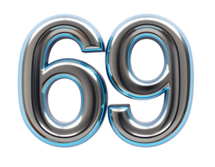 3D Chrome Number 69 with Blue Accent