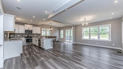 Obraz premium Modern open-concept kitchen and living area