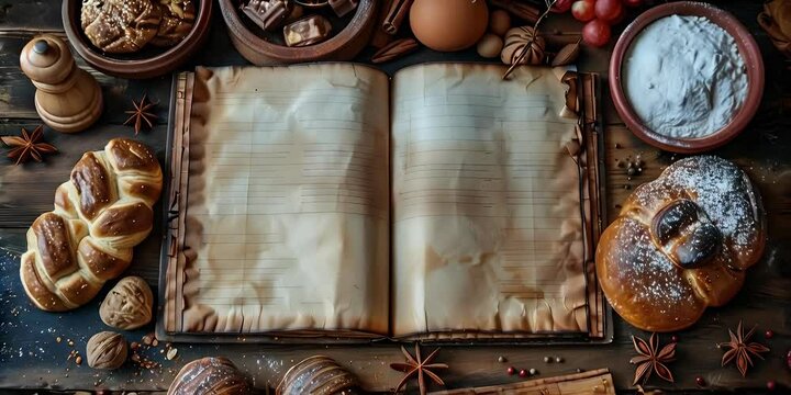 Border design with open recipe book