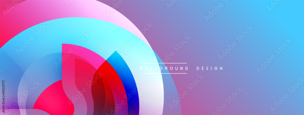 Poster Abstract colorful layers create dynamic visual effect. Gradient hues blend, forming circular patterns. Modern design element.