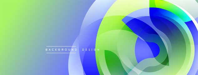 Abstract fluid shapes blend, creating vibrant gradient background. Colors shift from blue to green, forming dynamic composition.