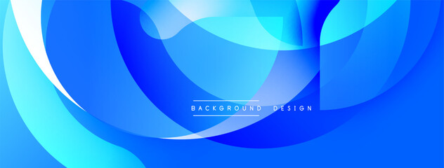 Abstract blue background. Smooth curves create dynamic flow, modern design. Gradient shades offer depth, visual appeal. Text reads background design.