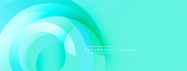 Abstract turquoise layers create flowing circular design. Gradient shades offer smooth visual experience. Minimalist style, modern aesthetic.
