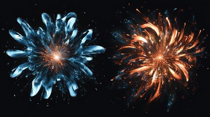 Fototapeta premium Dual Abstract Fire Ice Explosions Energy Burst Glowing Design