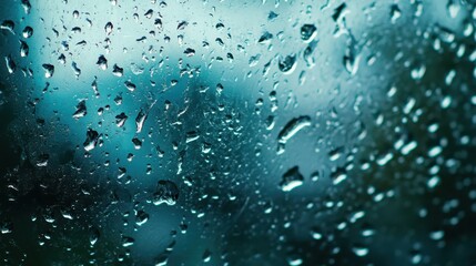 Obraz premium Rain Drops on Glass Teal Texture Background