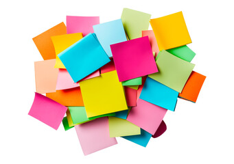 Fototapeta premium Assorted Colorful Sticky Notes Piled Together for Reminders, Creative Brainstorming, PNG 