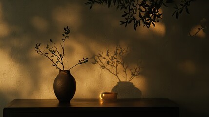 A Simple Still Life Showing Light And A Brown Vase