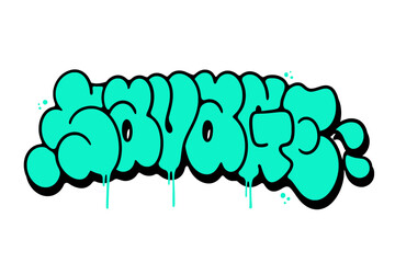 Graffiti throw-up “Savage” in bold bubble letters with thick outline on clean white background. Raw urban handstyle, fast and expressive. Ideal for streetwear, poster, or graphic design use.
