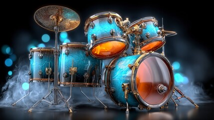 Blue Drum Kit  Stage Lighting  Music Instrument  Concert  Minimalist  Studio Shot  Haze  D