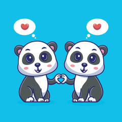 Cartoon illustration of two cute panda holding hands in a love shape,adorable and heartwarming 