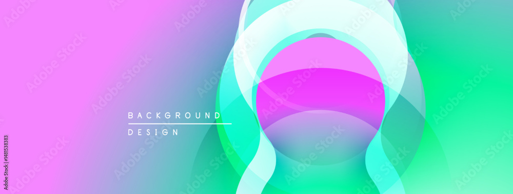 Poster Abstract vibrant background. Overlapping shapes create dynamic visual effect. Gradient colors blend smoothly, offering modern aesthetic.