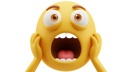 Shocked Emoji Screaming with Hands on Face on White Background