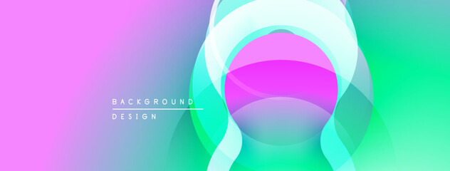 Abstract vibrant background. Overlapping shapes create dynamic visual effect. Gradient colors blend smoothly, offering modern aesthetic.