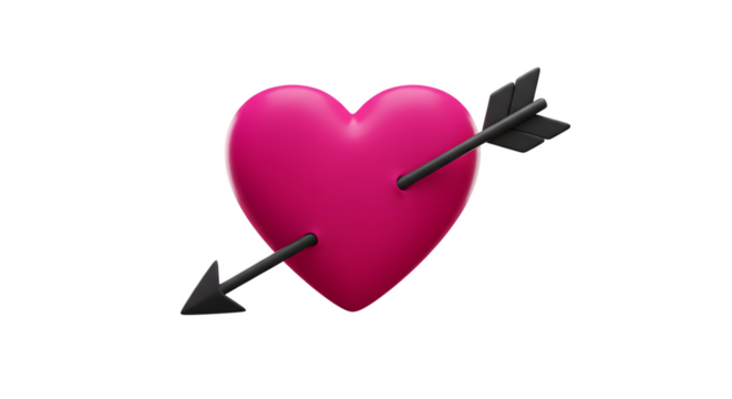 Pink Heart Emoji with Arrow Pierced Through It on White Background