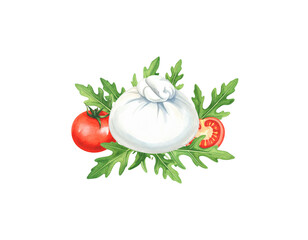 Tomatoes, garlic and coriander isolated on white background.
