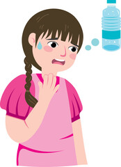 Exhausted little girl feeling thirsty vector design