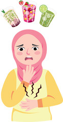 Islamic cartoon of girl struggling with thirst during fasting