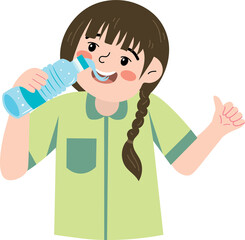 Cartoon child drinking from a water bottle