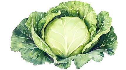 Obraz premium Detailed illustration of a fresh head of cabbage.