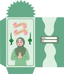 Eid envelope with cute character and forgiveness message