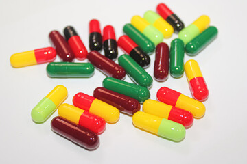 Various vitamins and medicines. scattered shells ready to be filled