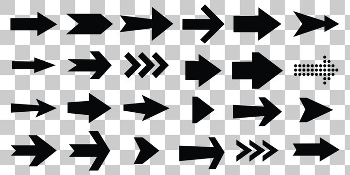 Arrow icon set. Arrow cursor . Black arrow icons.  big black arrow set icons on transparent background.