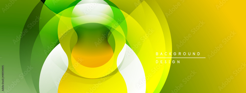 Poster Abstract vibrant design. Overlapping circles create dynamic gradient effect. Yellow, green hues dominate composition. Modern background texture.