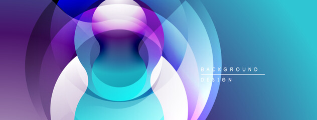 Abstract flowing shapes create vibrant, dynamic background. Purple, blue hues blend seamlessly, forming circular patterns. Modern design element.