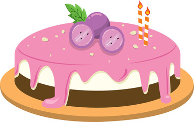 Colorful Strawberry Birthday Cake Dessert Illustration