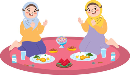 Group of Muslim Kids Having Iftar Gathering