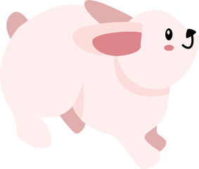Stylized Pink Rabbit, Simple Cartoon Illustration, Running.