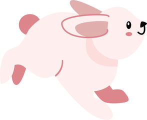 Running Pastel Pink Rabbit, Simplified Illustration, Cartoon Style.