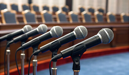 Multiple Microphones on Stands in a Conference Room Setting