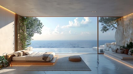 Minimalist beachside bedroom interior high resolution picture