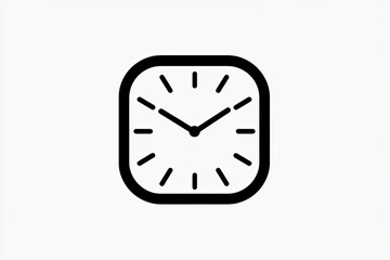 Simple square wall clock icon.  A minimalist black outline design of a square wall clock, displaying the time.  Clean lines and clear time indicators
