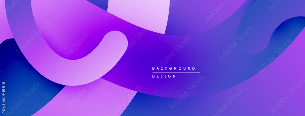 Poster abstract purple, blue gradients form flowing shapes. modern design suggests dynamic movement, vibran
