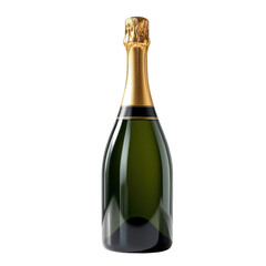 Elegant green champagne bottle with gold foil festive sparkling drink on transparent background new