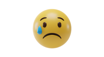 Sad Face Emoji with a Single Tear on a White Background