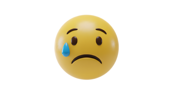 Sad Face Emoji with a Single Tear on a White Background