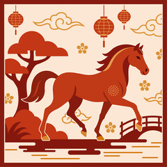 Happy Chinese new year 2026 horse Zodiac sign on color background