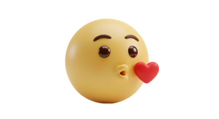 Blowing Kiss Emoji with Heart on White Background