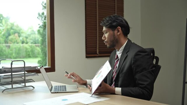 Business man executive coach talking using laptop computer having video conference call&nbsp;Corporate of modern colleagues or coworker