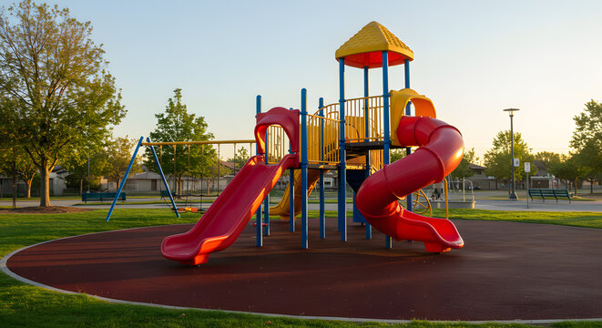 Sunrise Playset: Vibrant Red & Yellow Playground Structure