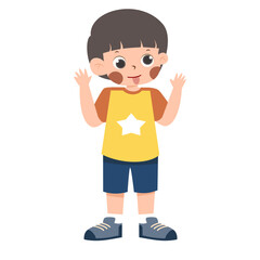 Cartoon Boy: Playful Pose, Tongue Out, Star Shirt.