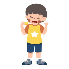 Sour face: Boy reacts to a lemon slice, cartoon illustration.