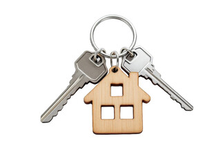 New house keys wooden home keychain real estate concept image lock rent on transparent background